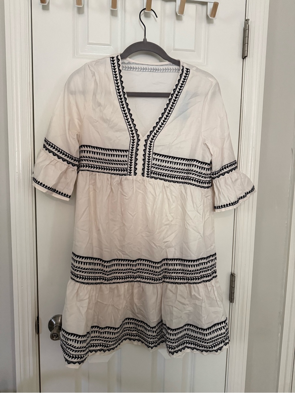 Cupshe White Mini Dress with Black Embroidered Trim